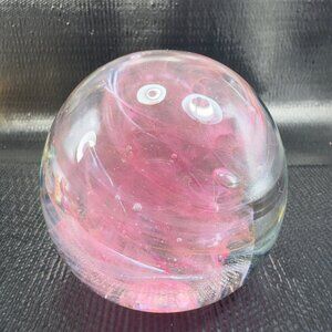 Kerry Glass Handmade Pink Swirl Paperweight Made in Ireland Orb Heavy Glass VTG